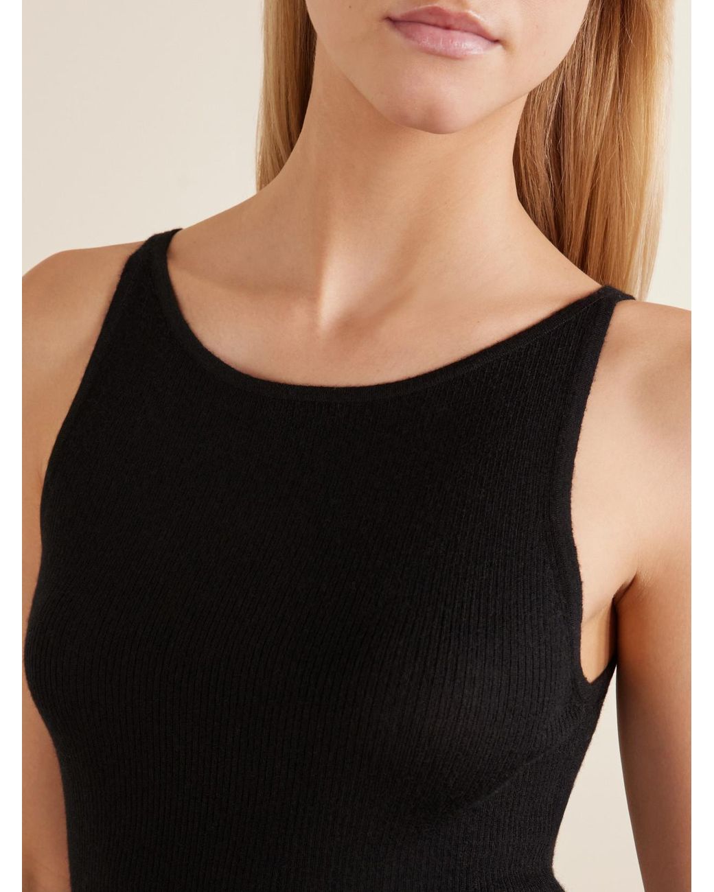 Lisa Yang Black Lynette Ribbed-Knit Cashmere Tank
