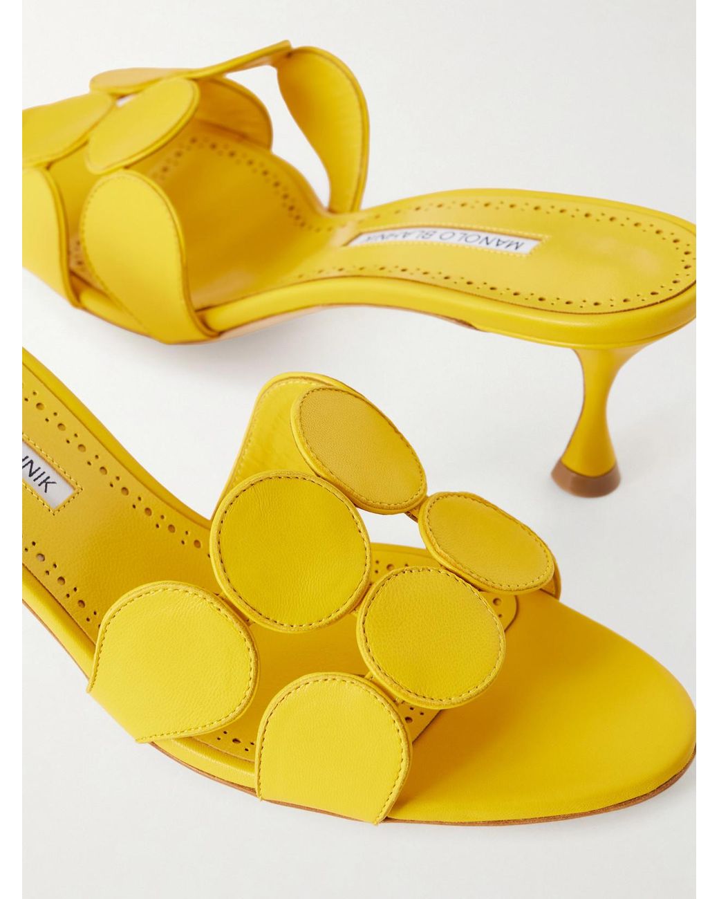 Manolo Blahnik Yellow Haribalmu 50 Leather Mules