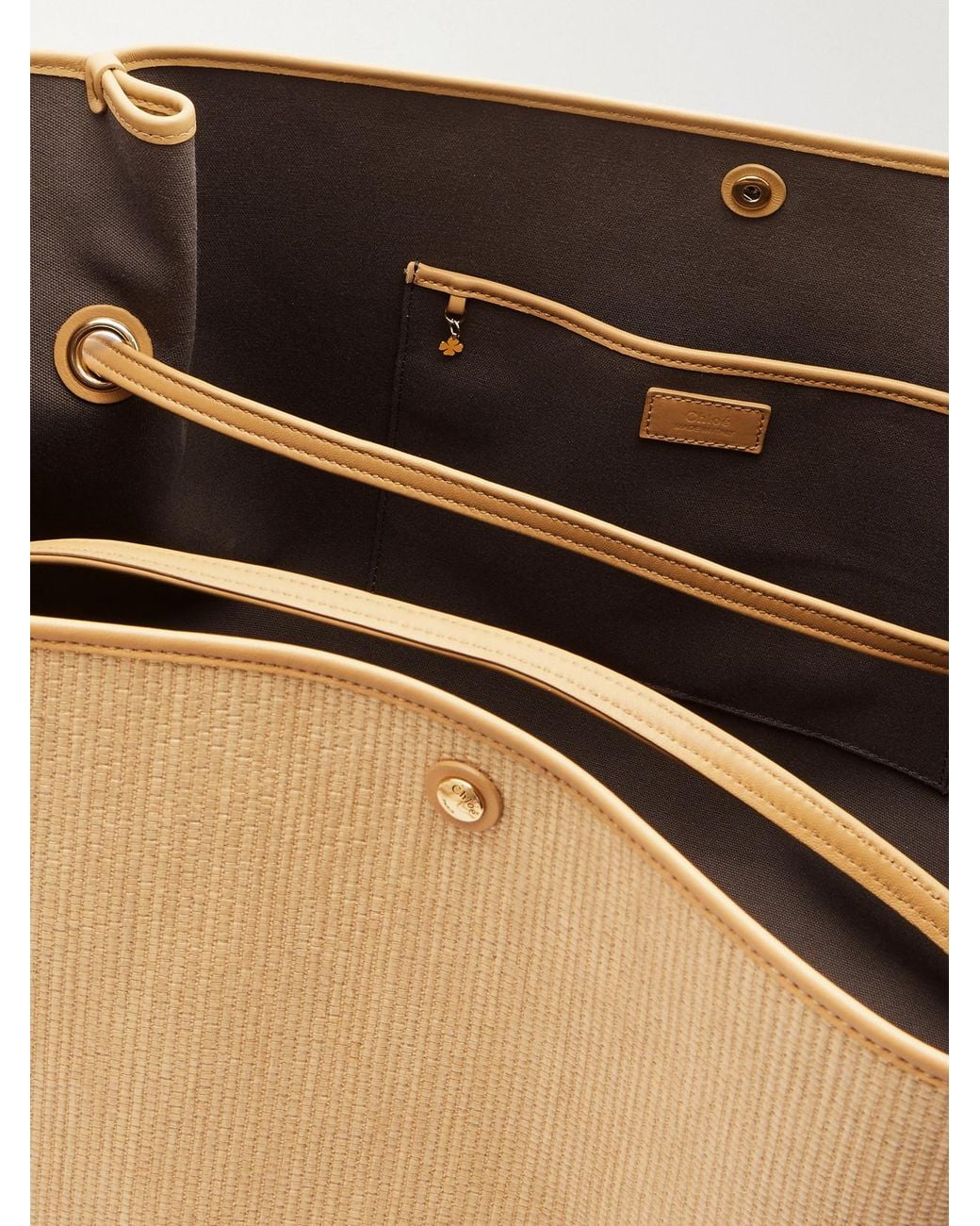 Chloé Natural Clover Leather-Trimmed Raffia Tote
