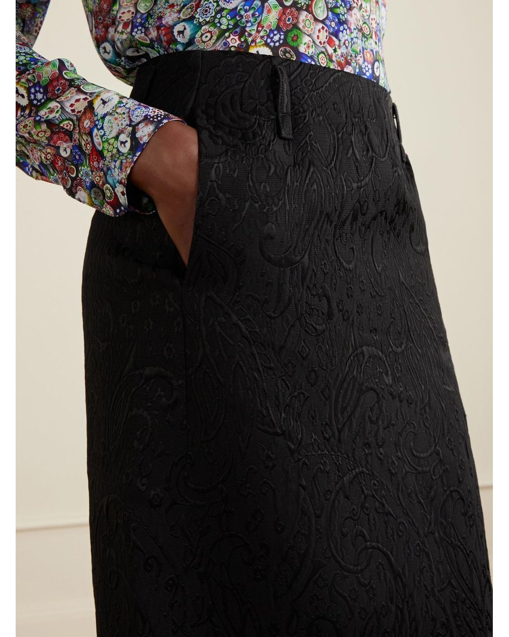 Dries Van Noten Black Paisley Motif Matelassé Jacquard Midi Skirt