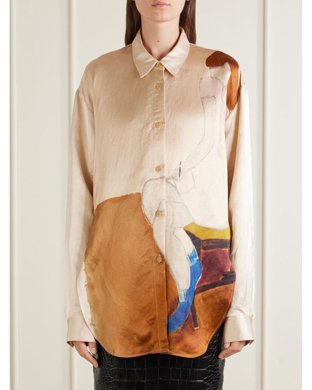 Khaite Natural Goya Printed Satin Shirt