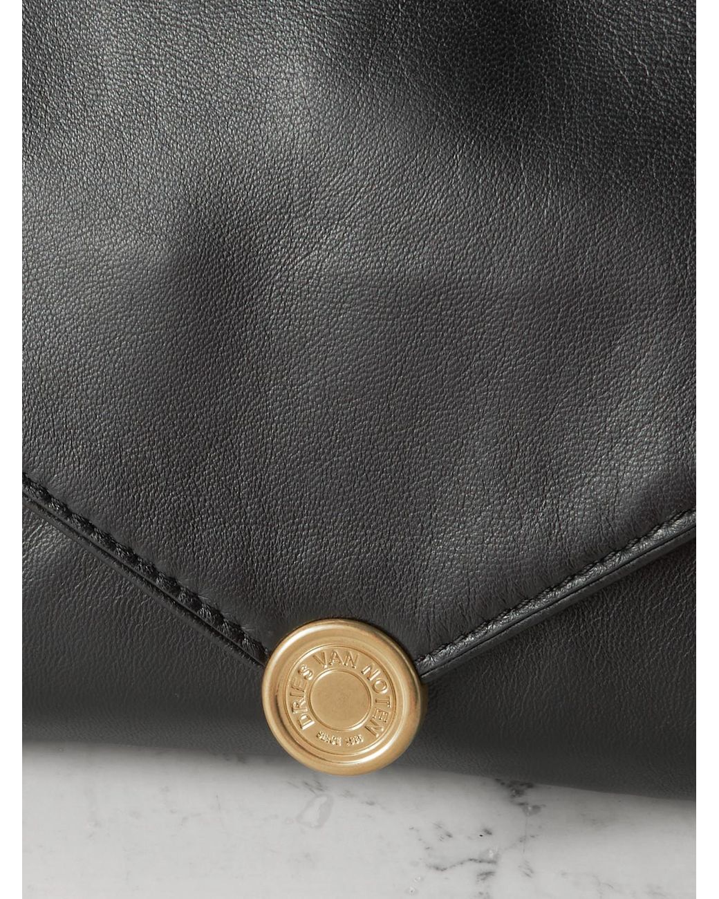 Dries Van Noten Black Textured-Leather Clutch