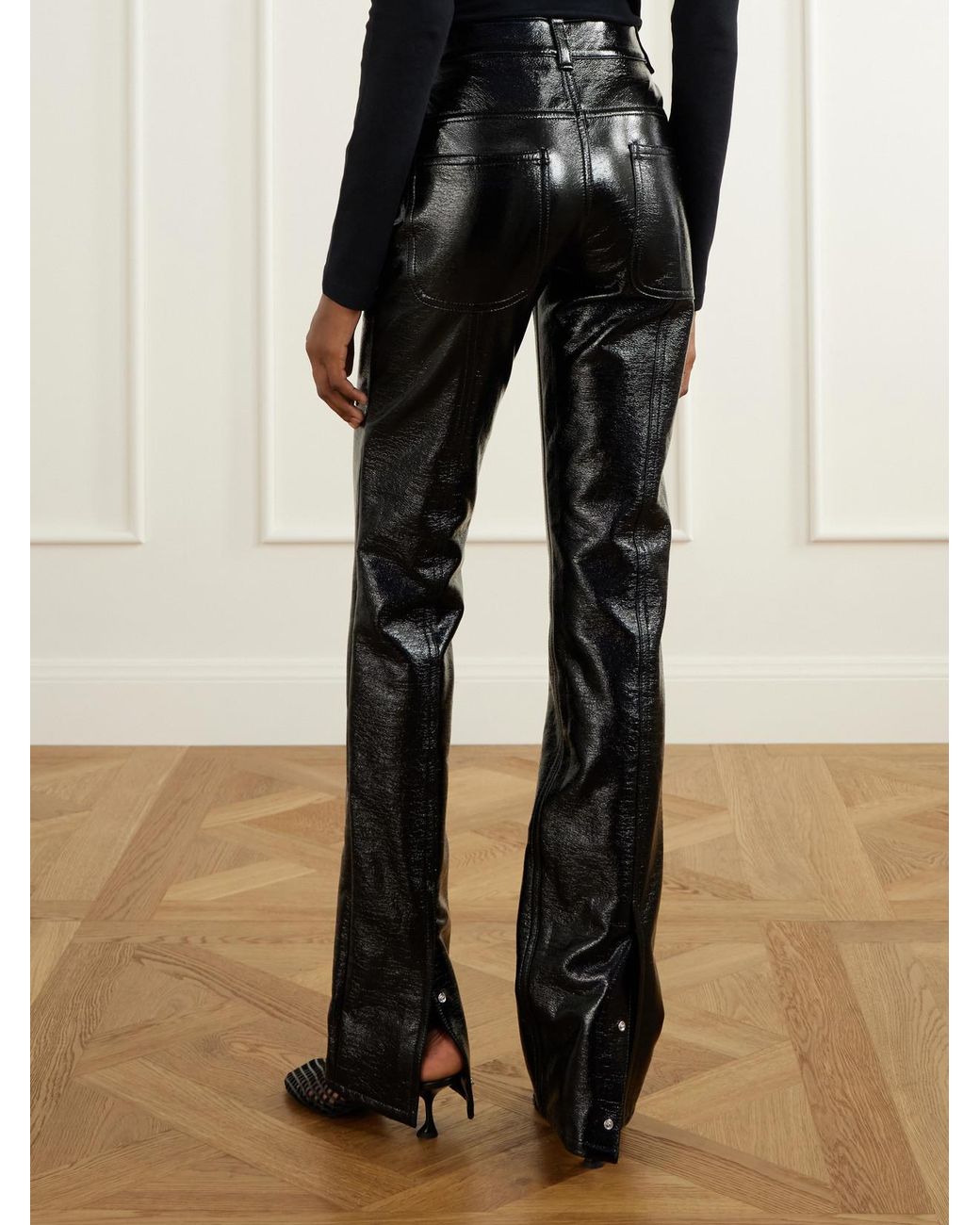 Courreges Black Cotton-Blend Vinyl Straight-Leg Pants