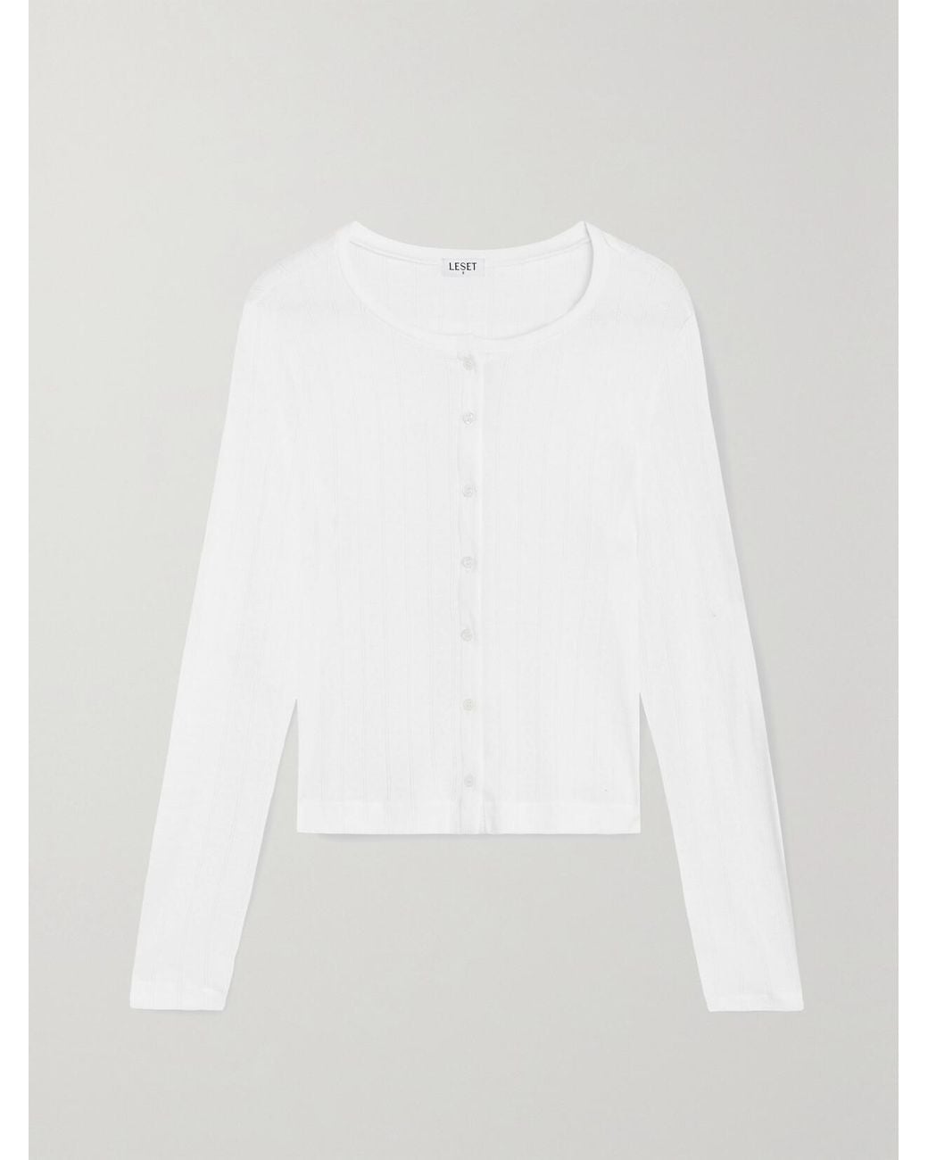 Leset White Pointelle-Knit Cotton-Jersey Cardigan