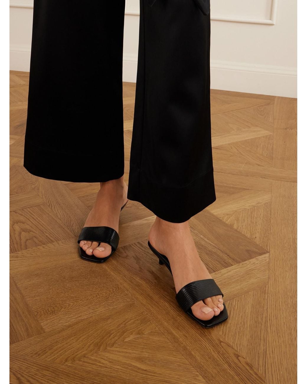 Totême Black Lizard-Effect Leather Sandals