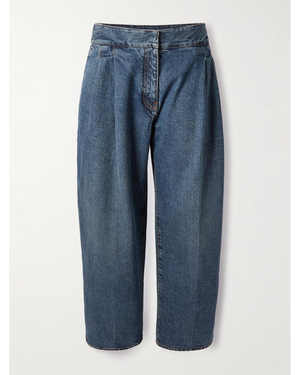 Alaïa Blue Pleated Straight-Leg Jeans