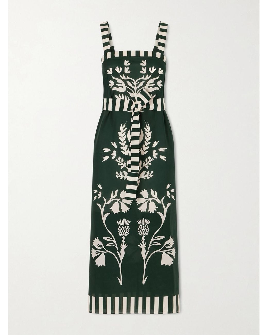Eres Green Lakshya Belted Printed Cotton And Silk-Blend Midi Dress