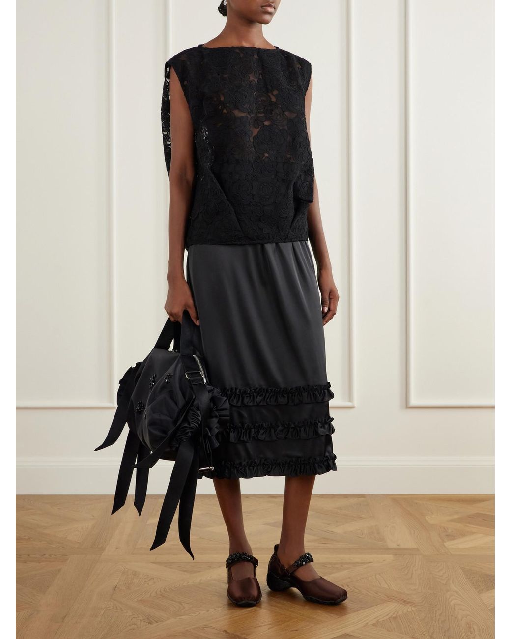 Simone Rocha Brown Ballet Runner Crystal-Embellished Satin Pumps