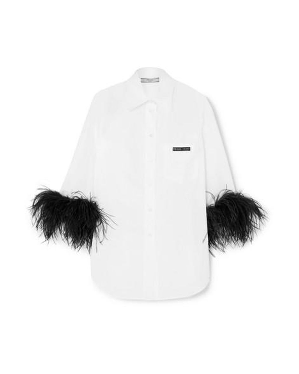 Prada Feather-trimmed Cotton-poplin Shirt in White | Lyst