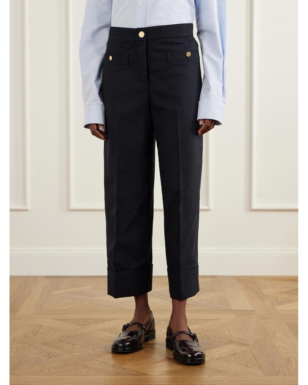 Thom Browne Blue Virgin Wool-Twill Straight-Leg Cropped Pants