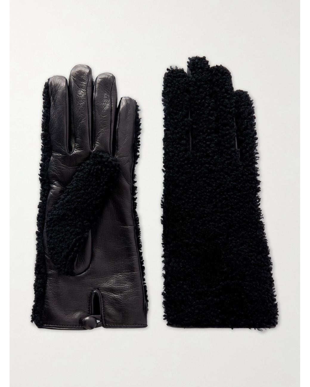 Gabriela Hearst Black Eglantina Leather-Trimmed Shearling Gloves