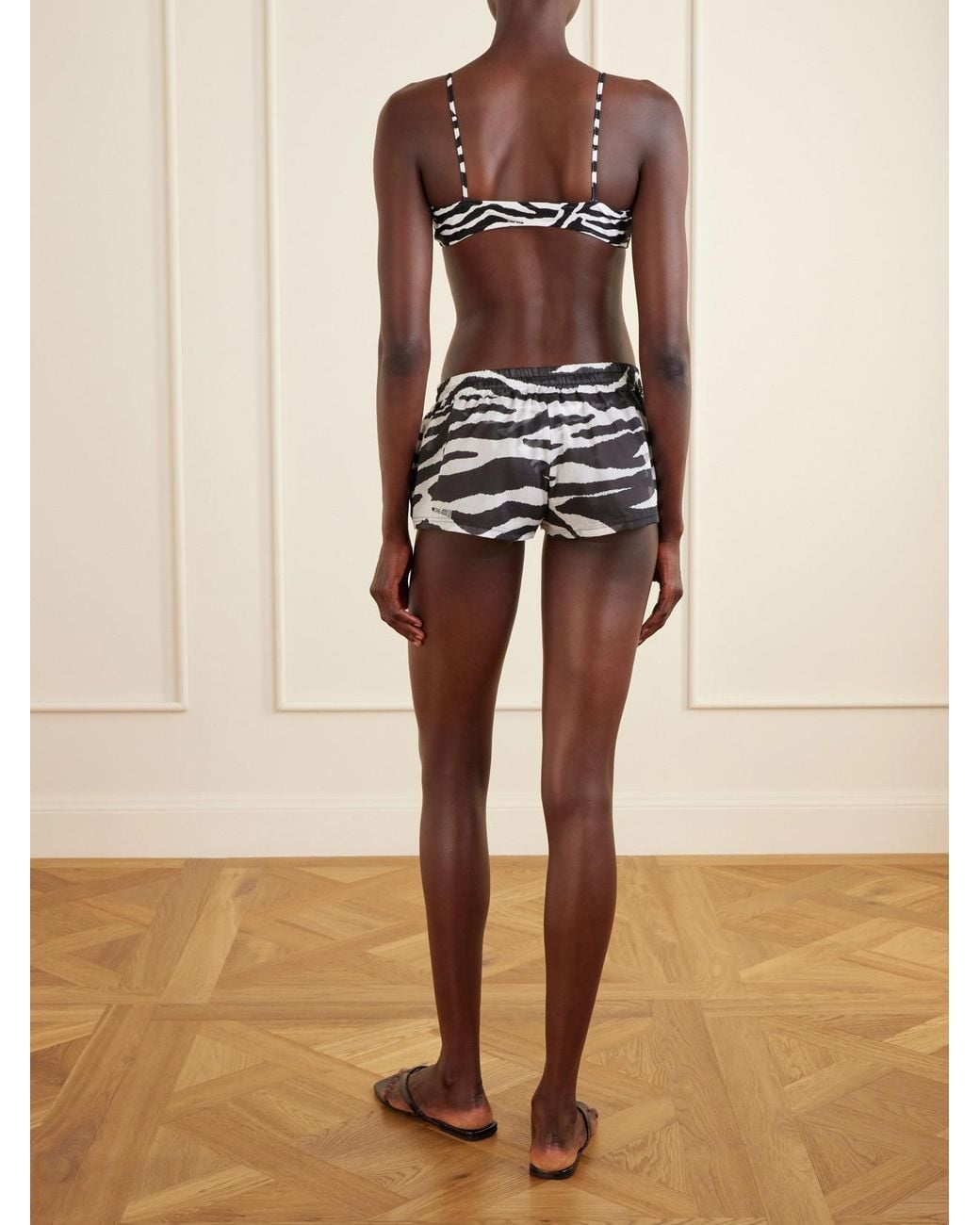 The Attico Black Zebra-Print Cotton-Voile Shorts