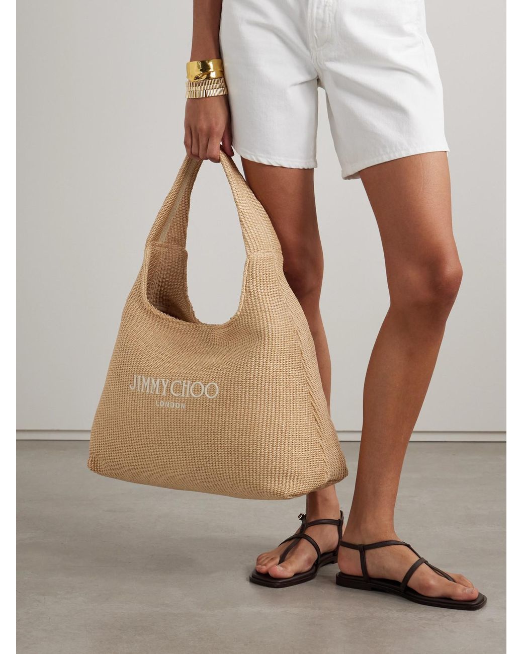 Jimmy Choo Natural Embroidered Raffia Tote