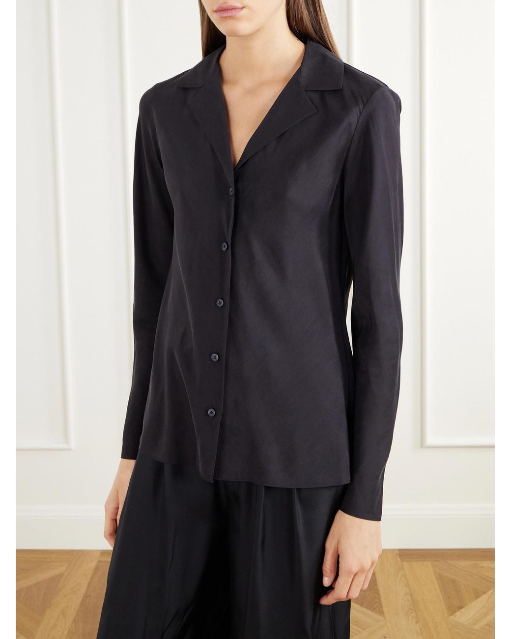 James Perse Black Washed Silk-Habotai Shirt