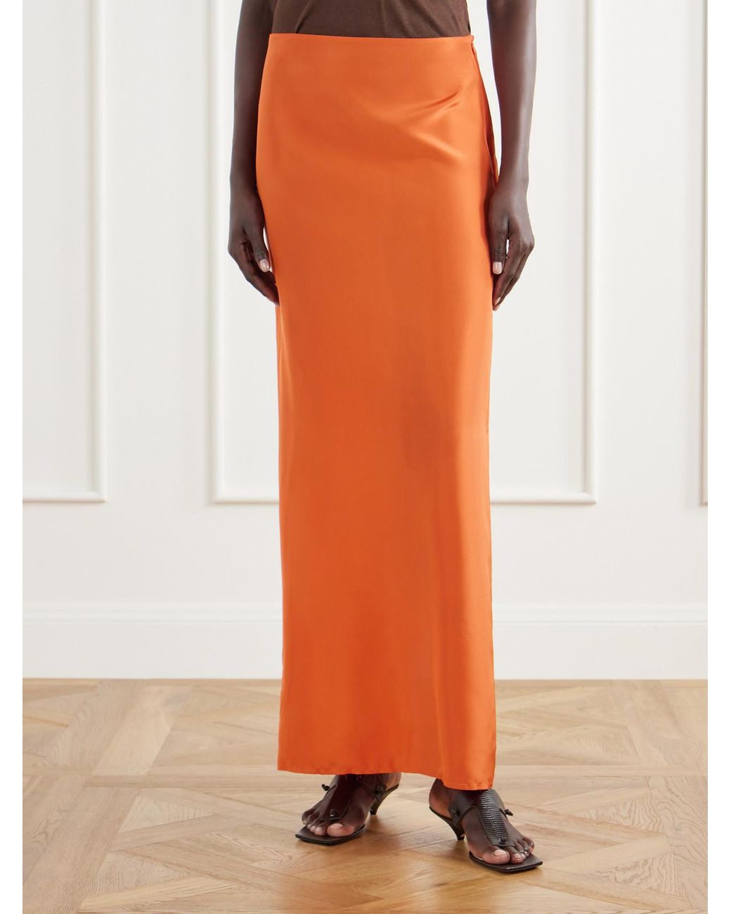 Colleen Allen Orange Silk-Habotai Maxi Skirt