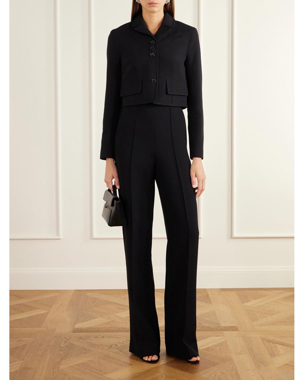 Emilia Wickstead Black Chapel Cropped Birdseye Suiting Jacket