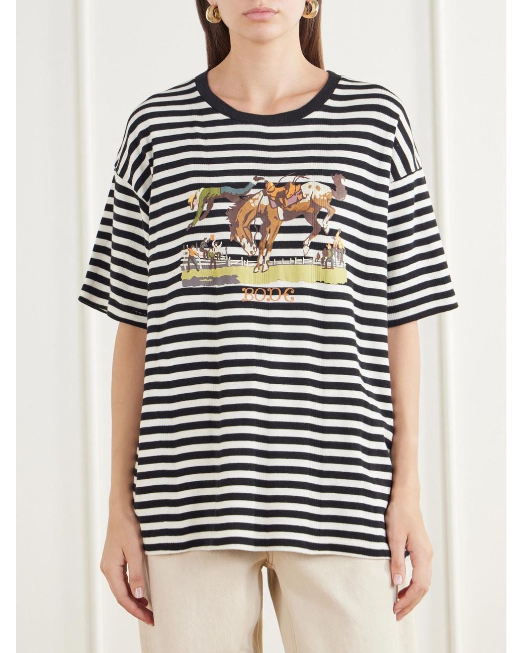 Bode Black Rodeo Printed Striped Cotton-Jersey T-Shirt