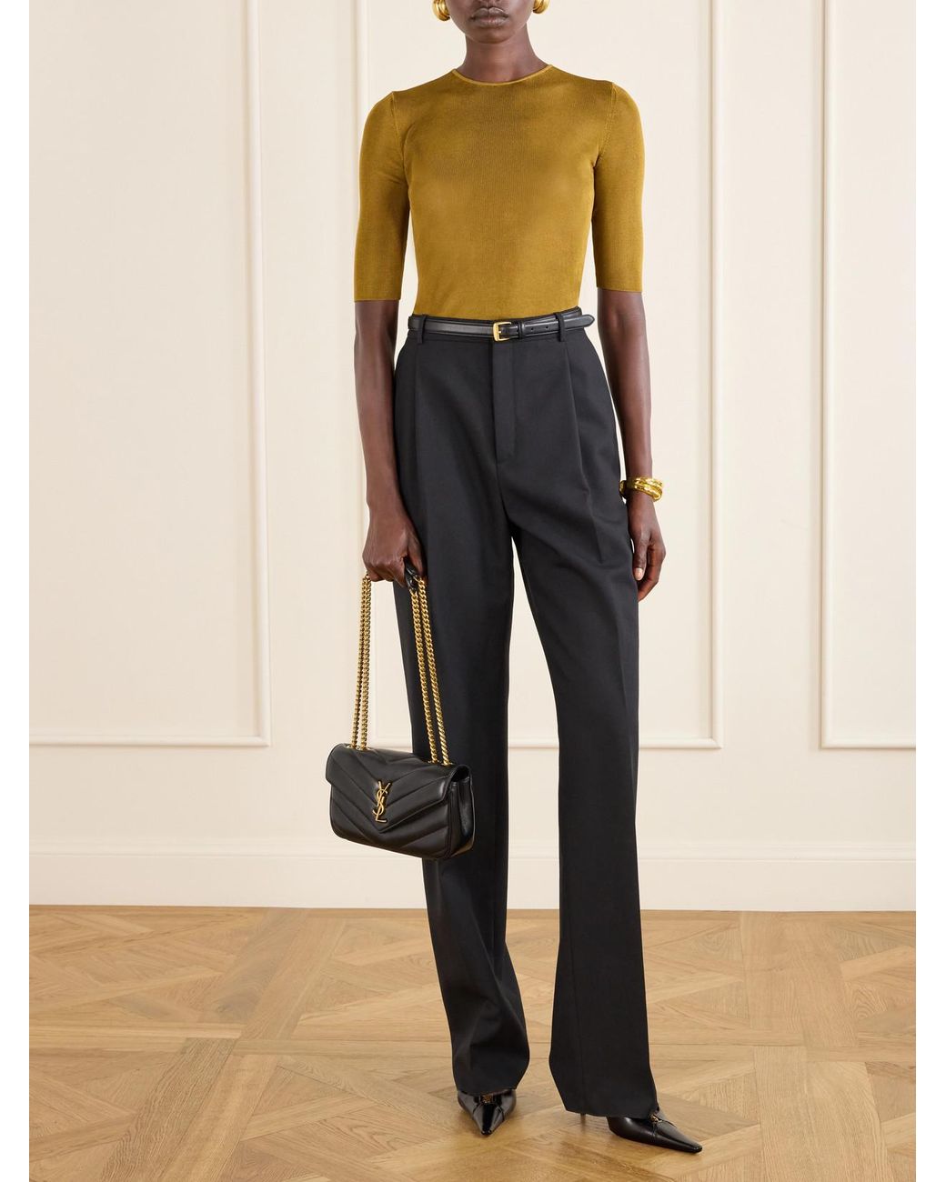 Saint Laurent Black Loulou Small Matelassé Leather Shoulder Bag