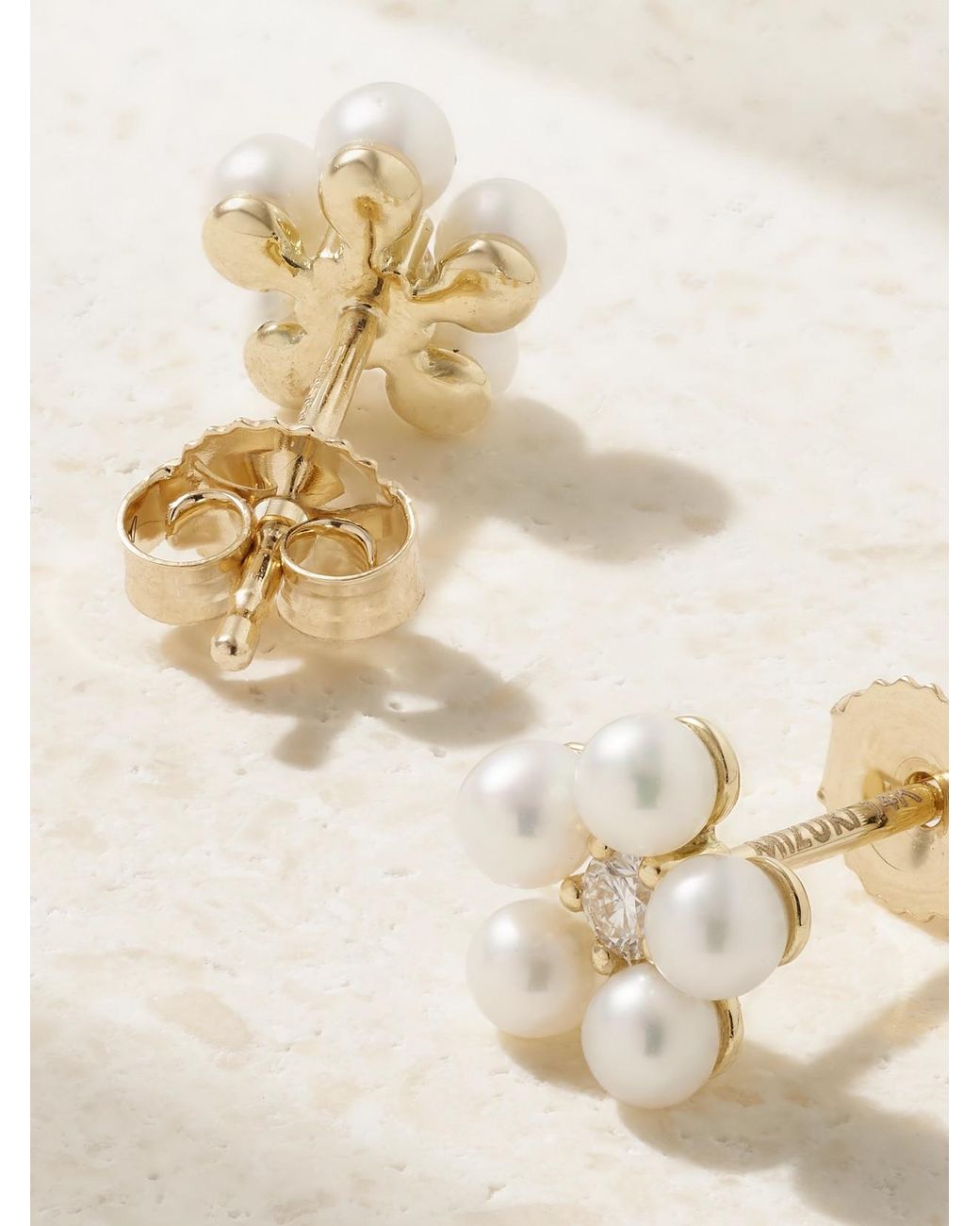 Mizuki Natural 14-Karat, Pearl And Diamond Earrings