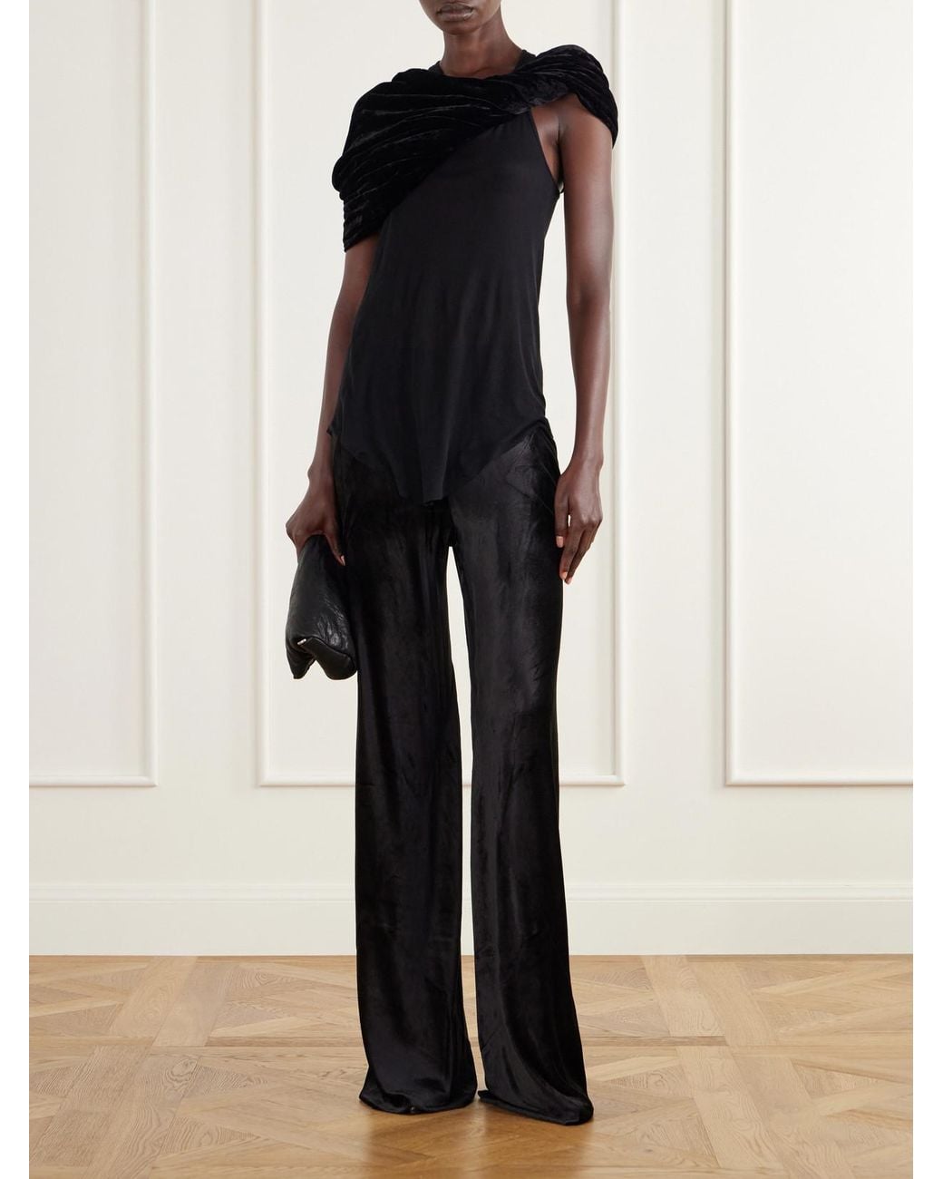 Rick Owens Black Twist Donut Cropped Crushed Velvet Cape