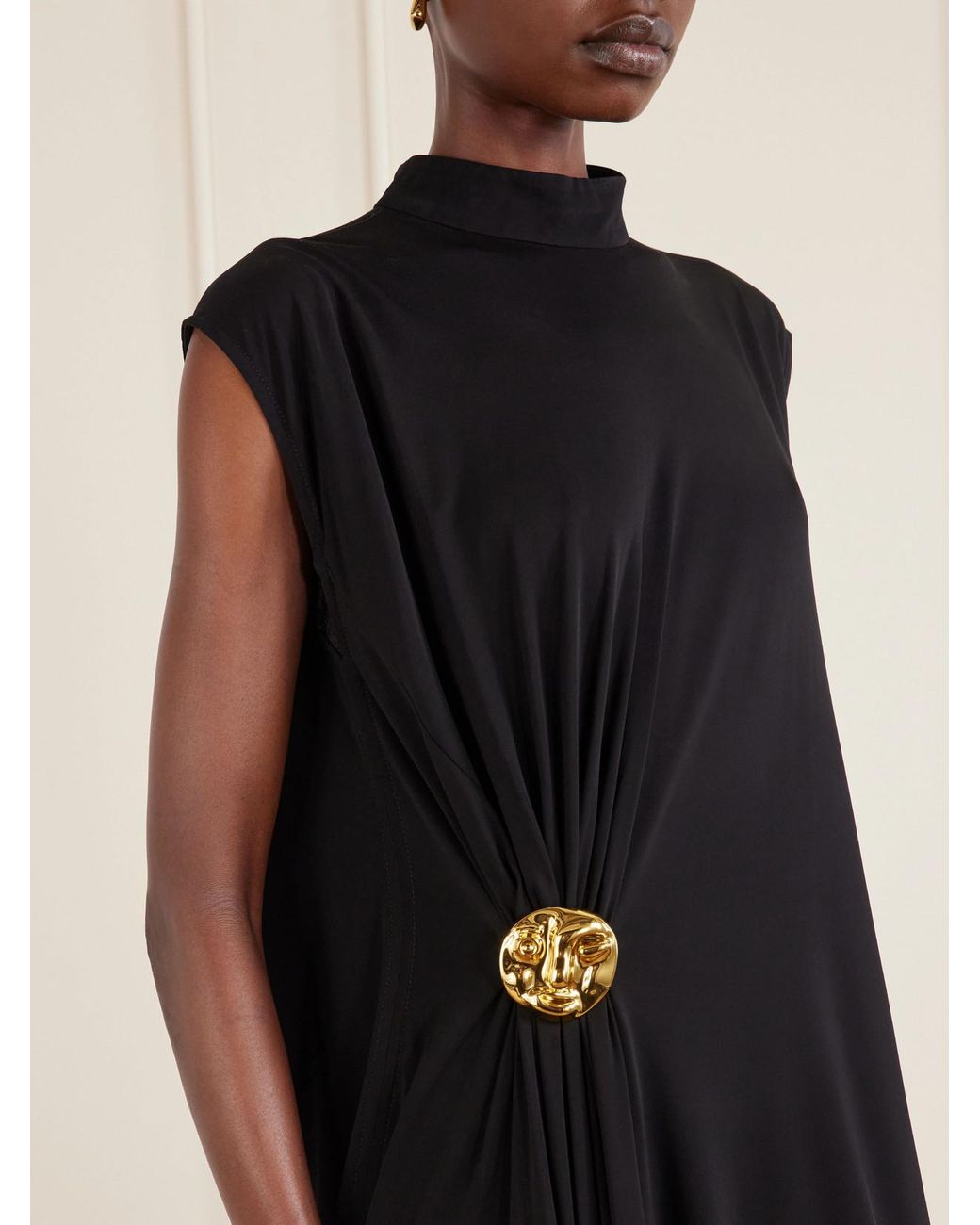 Bottega Veneta Black Embellished Jersey Midi Dress