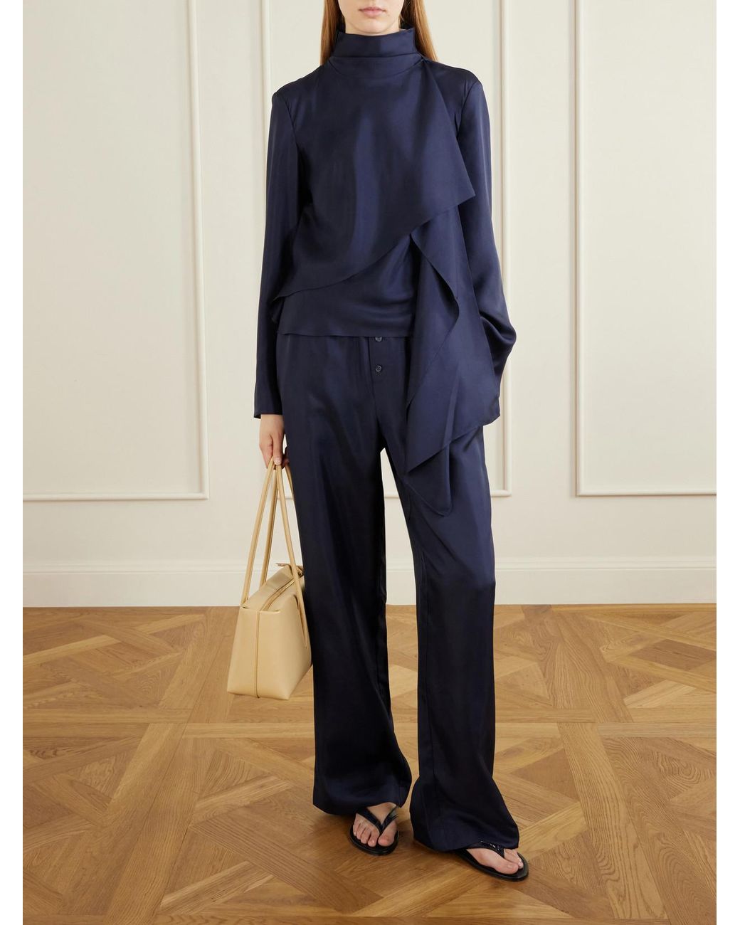 Rohe Blue Silk-Satin Wide-Leg Pants