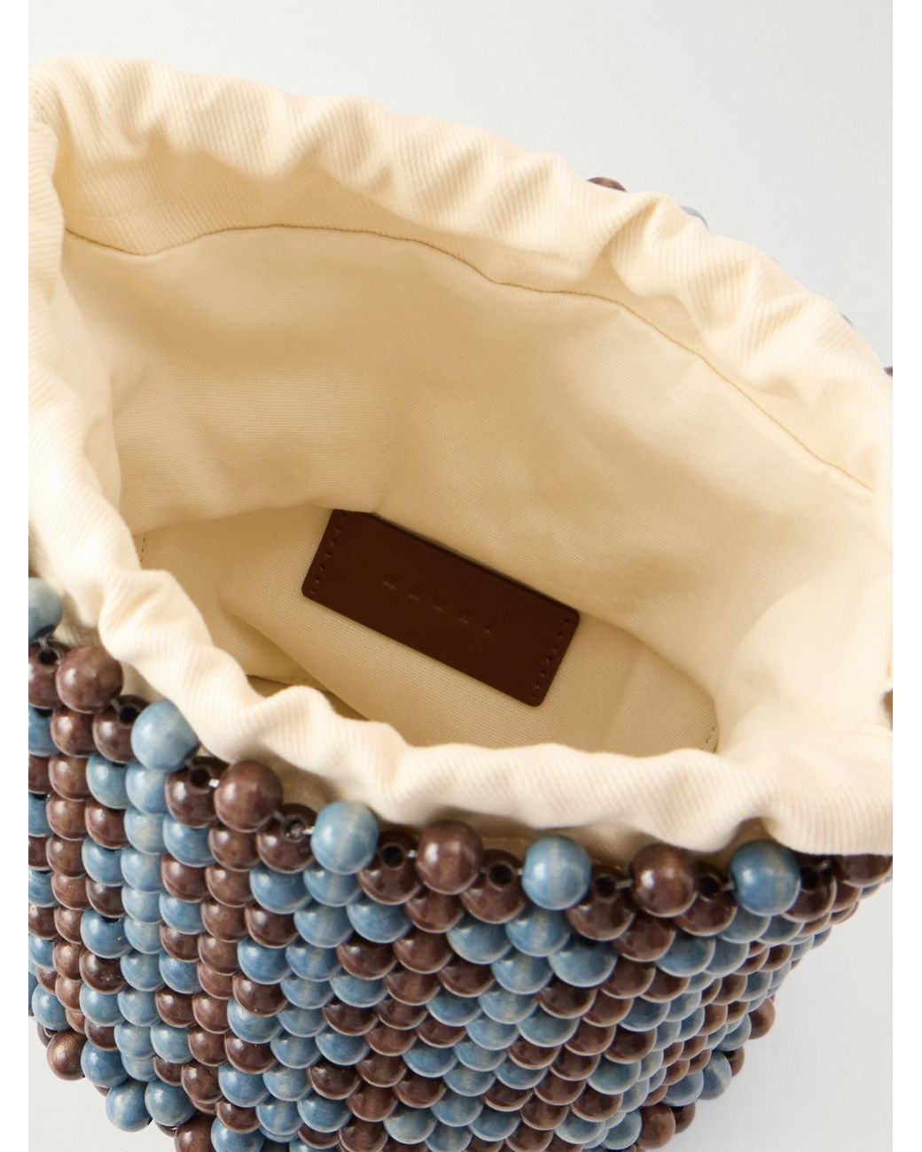 Marni Black Leather-Trimmed Beaded Wood And Canvas Tote
