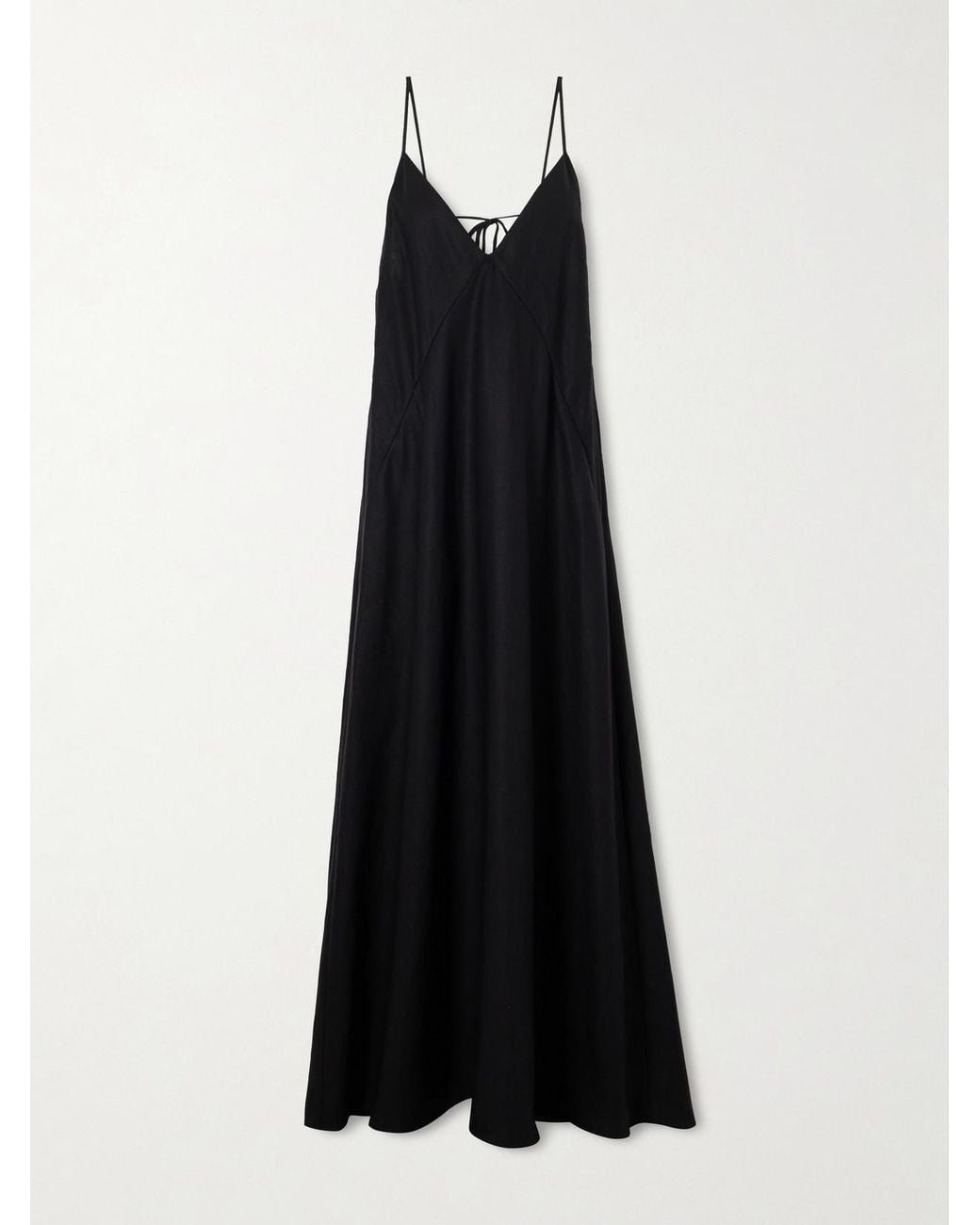 Another Tomorrow Black Knotted Paneled Linen Maxi Dress