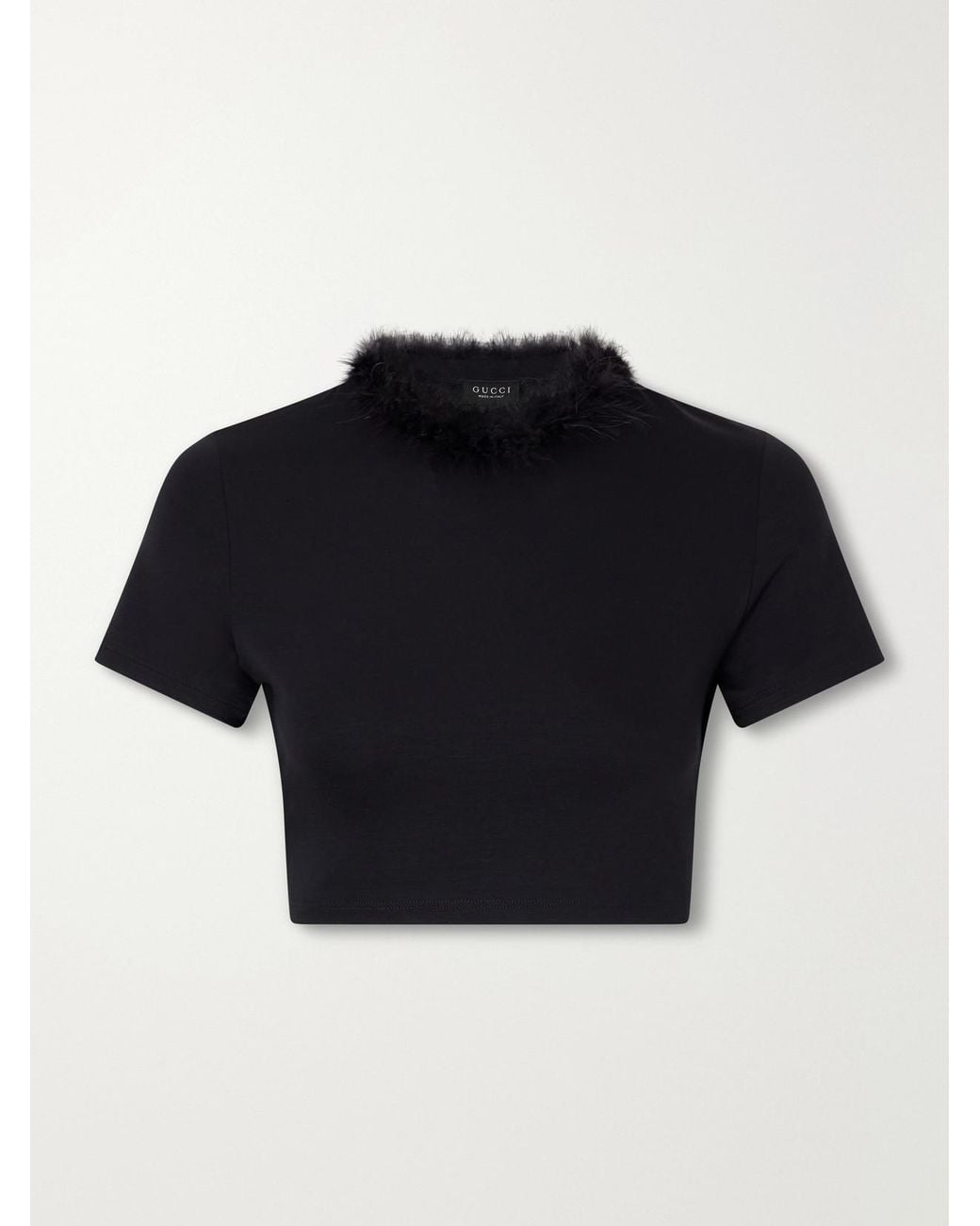 Gucci Blue Feather-Trimmed Cropped Stretch-Jersey Top