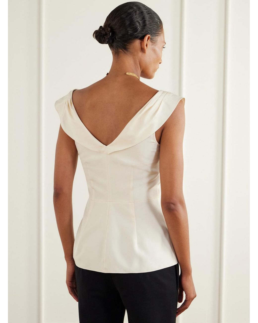 Colleen Allen Natural Draped Silk-Poplin Blouse