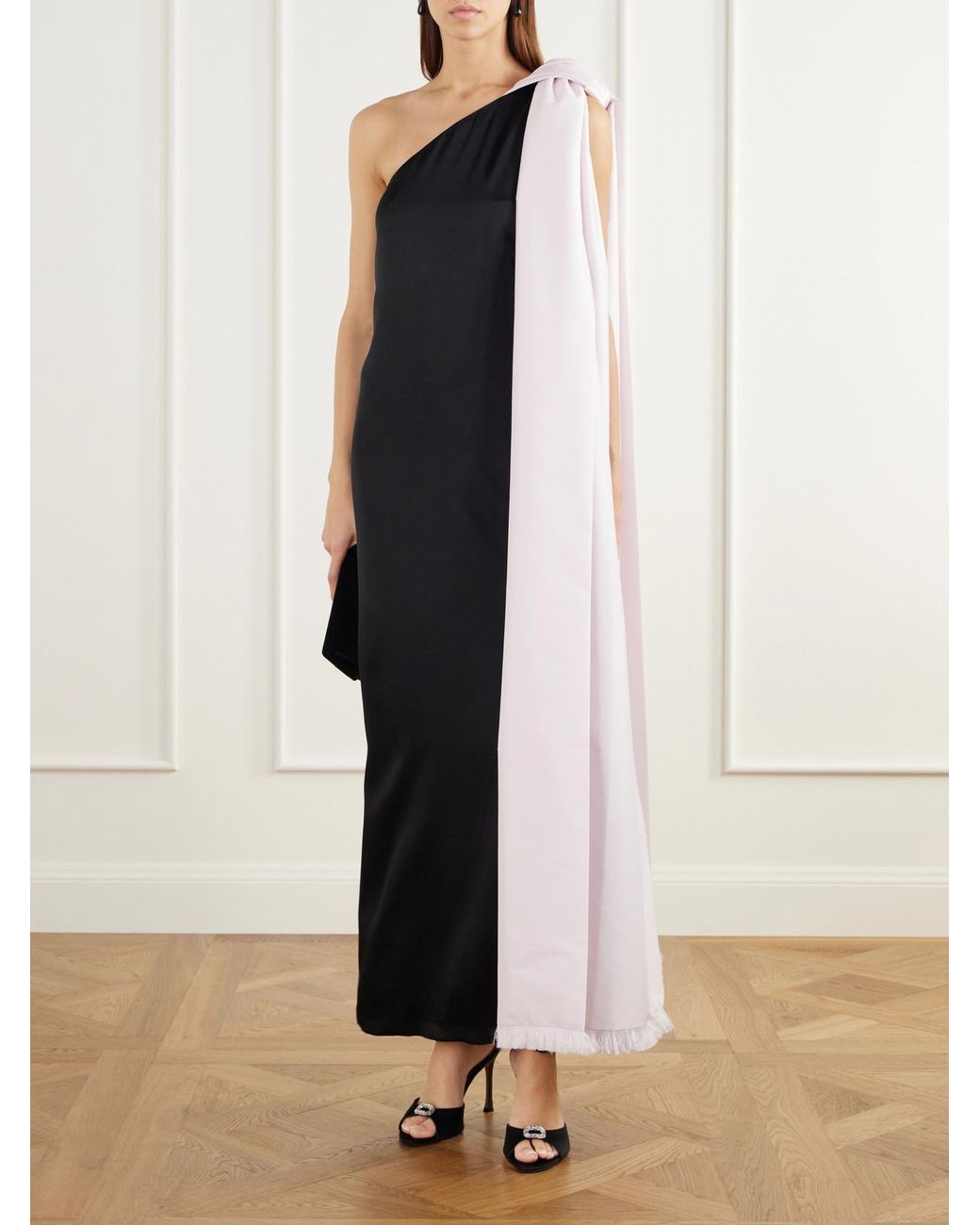 BERNADETTE Blue Ross Two-Tone One-Shoulder Satin Gown