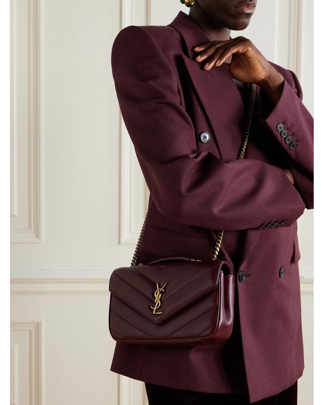 Saint Laurent Red Loulou Small Matelassé Leather Shoulder Bag