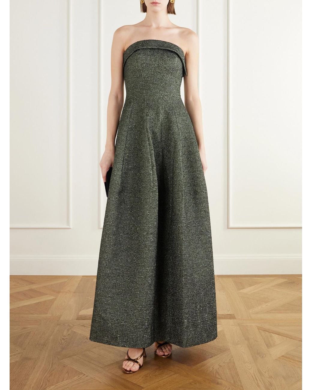 Jonathan Simkhai Green Octavia Strapless Jacquard Gown