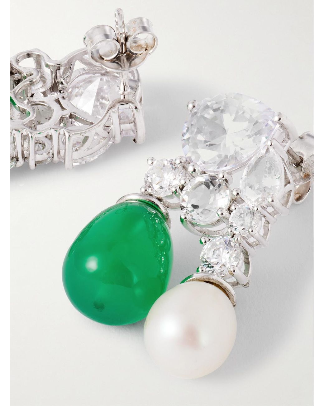 COMPLETEDWORKS Green Rhodium-Plated, Cubic Zirconia, Resin And Pearl Earrings
