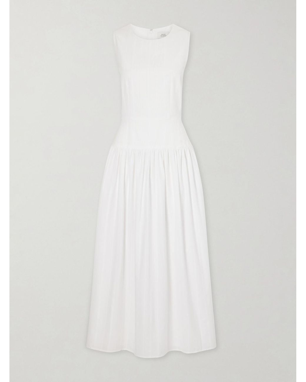 Loulou de Saison White Ama Gathered Striped Cotton Maxi Dress
