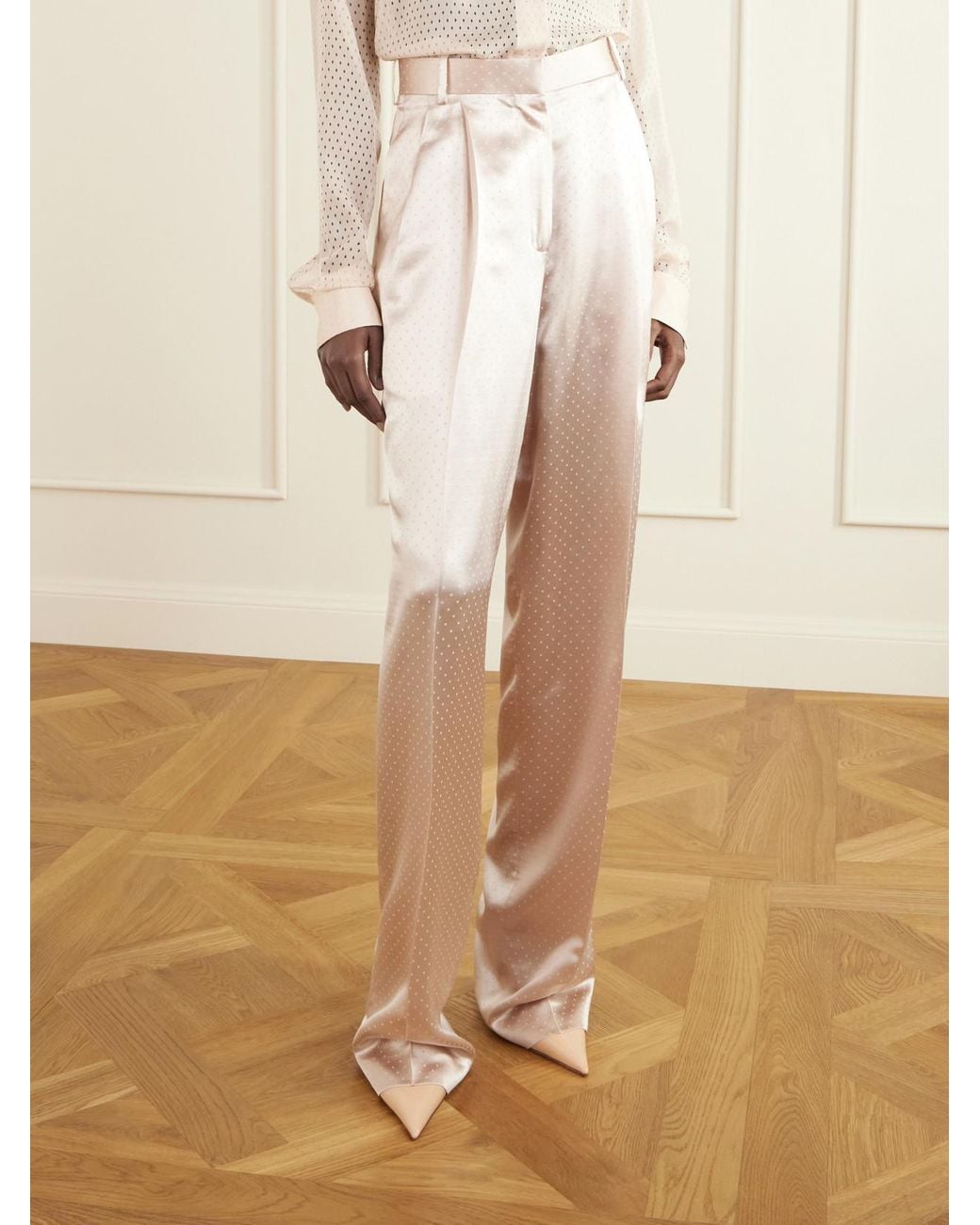 Tom Ford Natural Polka- Dot Satin Straight-Leg Pants