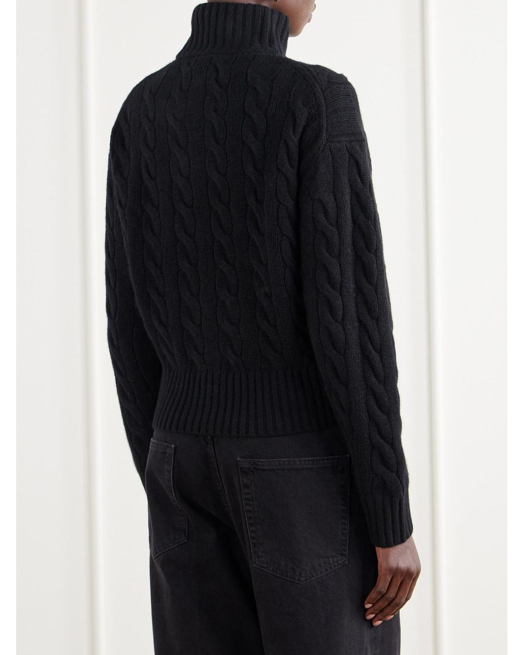 Polo Ralph Lauren Blue Logo-Embroidered Cable-Knit Wool And Cashmere-Blend Half-Zip Sweater