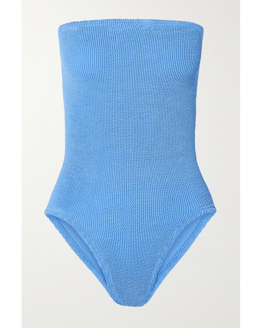 Hunza G + Net Sustain Audrey Strapless Seersucker Swimsuit in Blue | Lyst  Australia