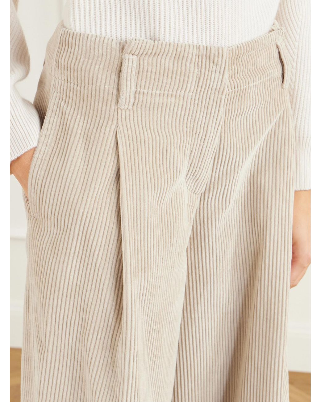 Brunello Cucinelli Natural Cotton-Corduroy High-Rise Wide-Leg Pants