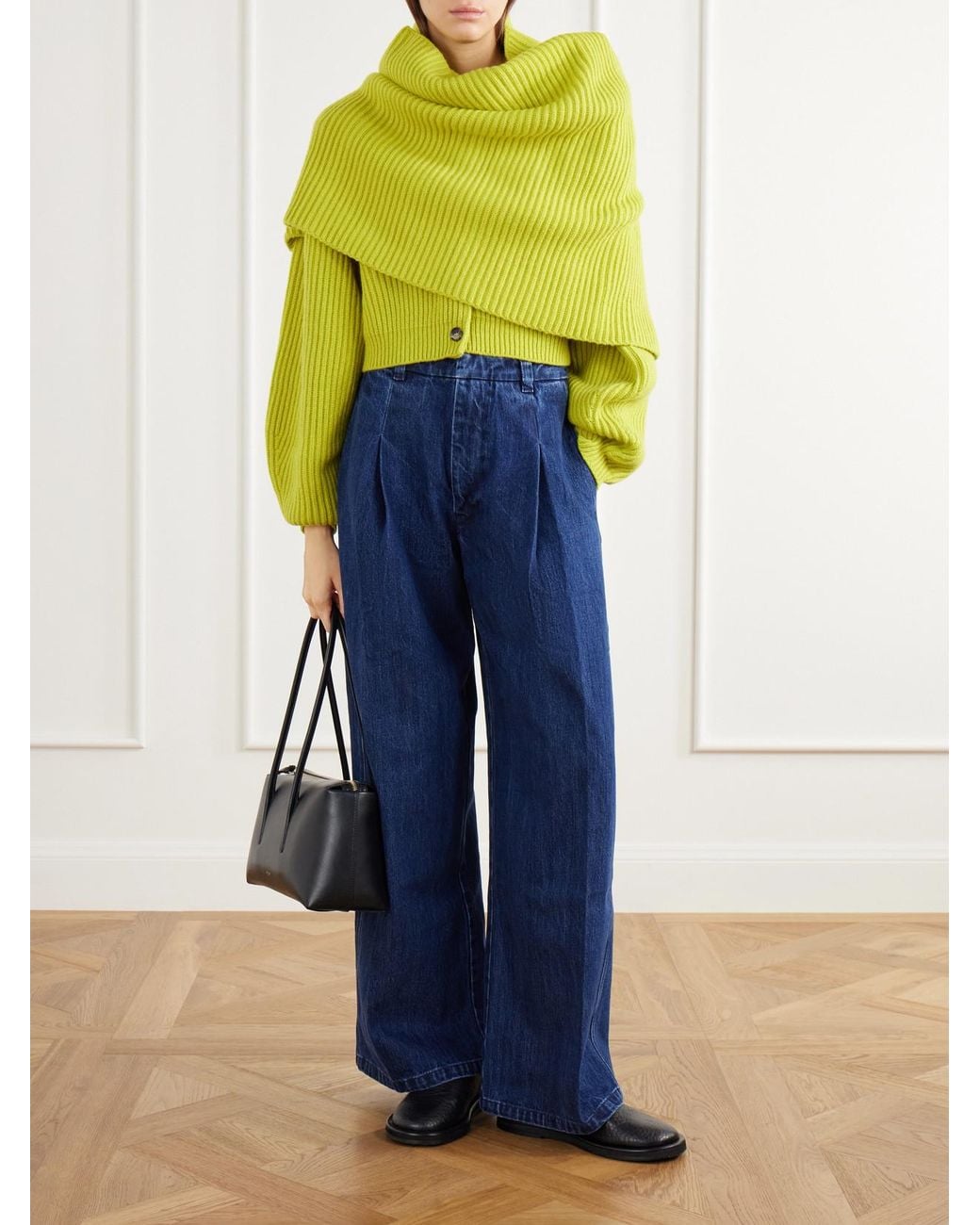 RÙADH Yellow The Lossie Ribbed Cashmere Cape Scarf