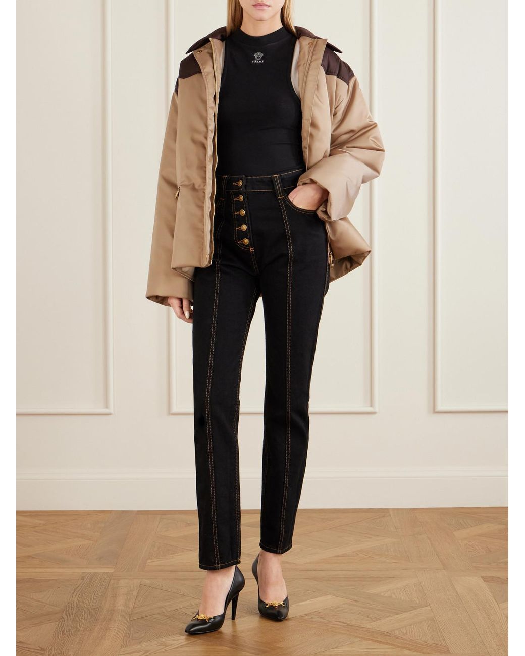 Versace Brown Belted Padded Shell Jacket