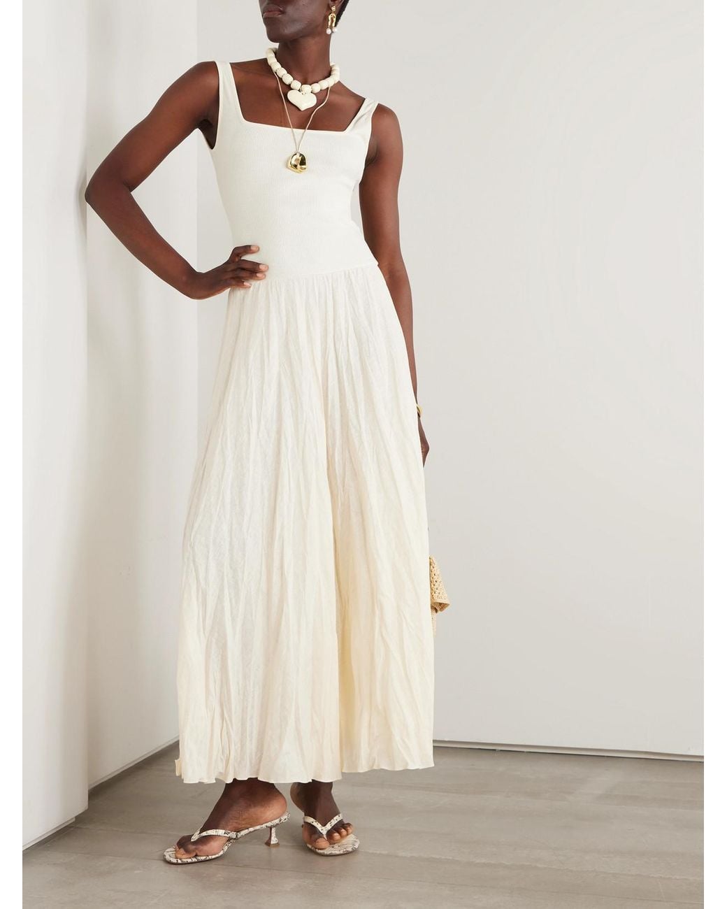 Johanna Ortiz Natural Mariner Ribbed Knit-Trimmed Organic Linen-Blend Poplin Maxi Dress