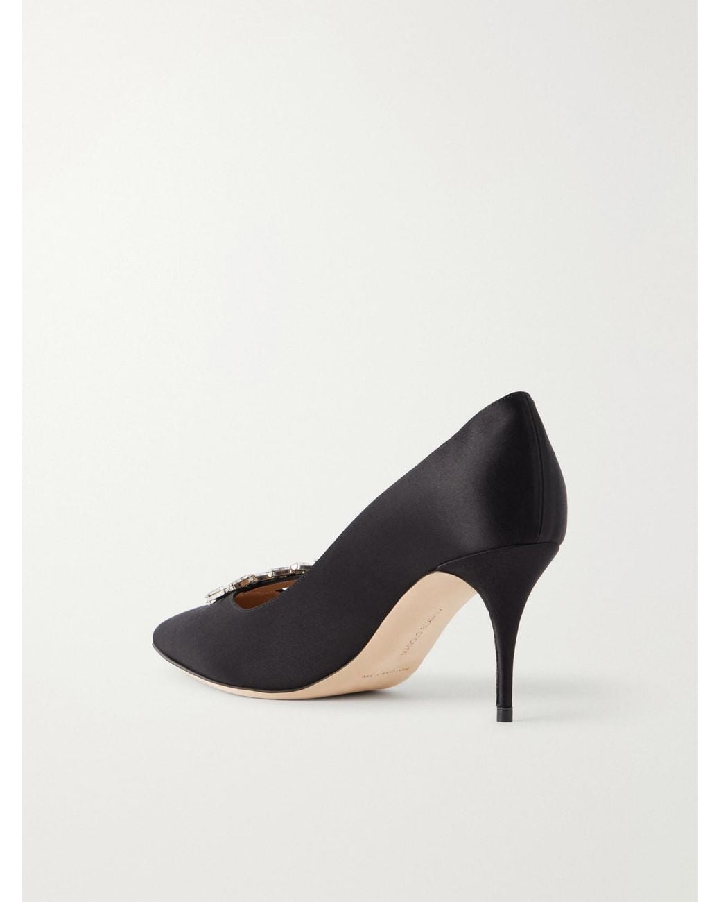 Manolo Blahnik Black Nadira 70 Crystal-Embellished Satin Pumps