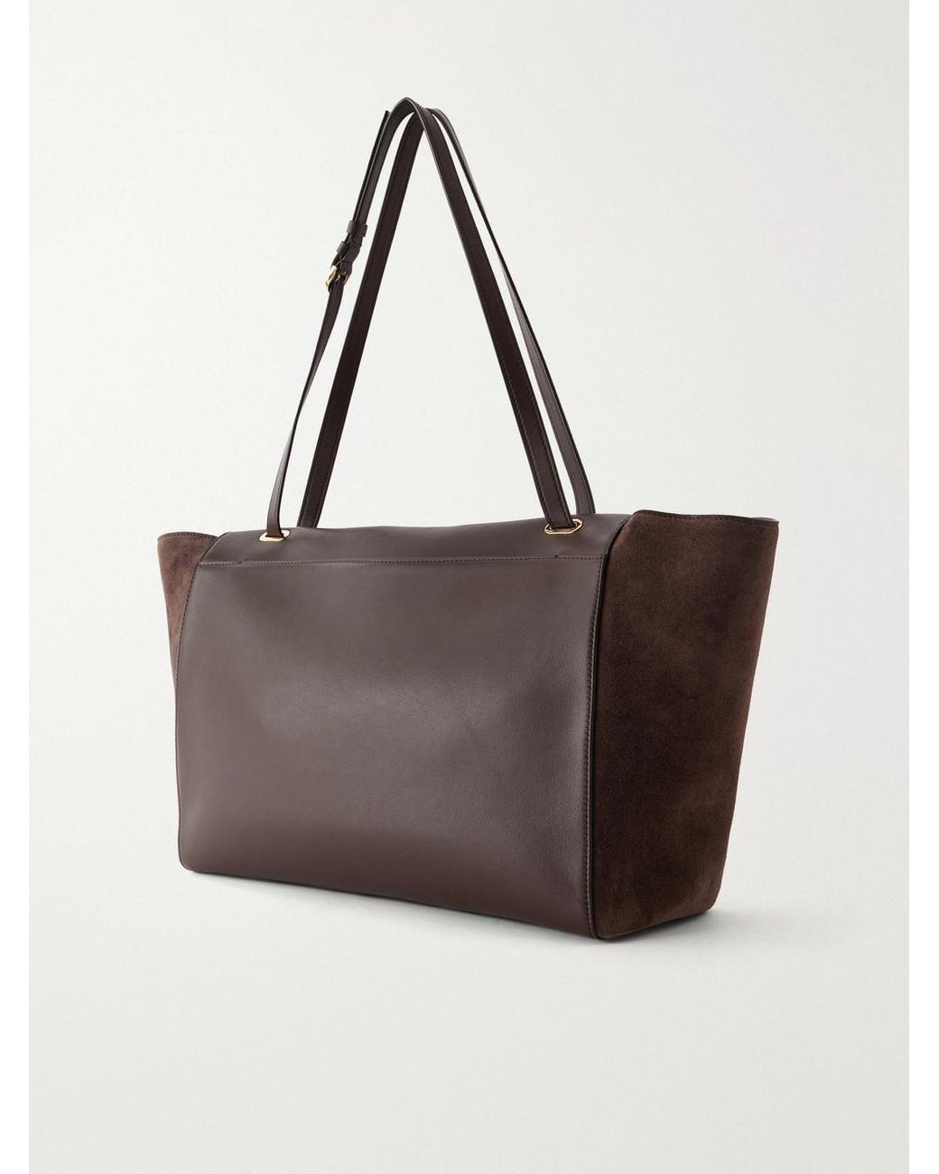SAVETTE Brown Trapeze Leather-Trimmed Suede Shoulder Bag