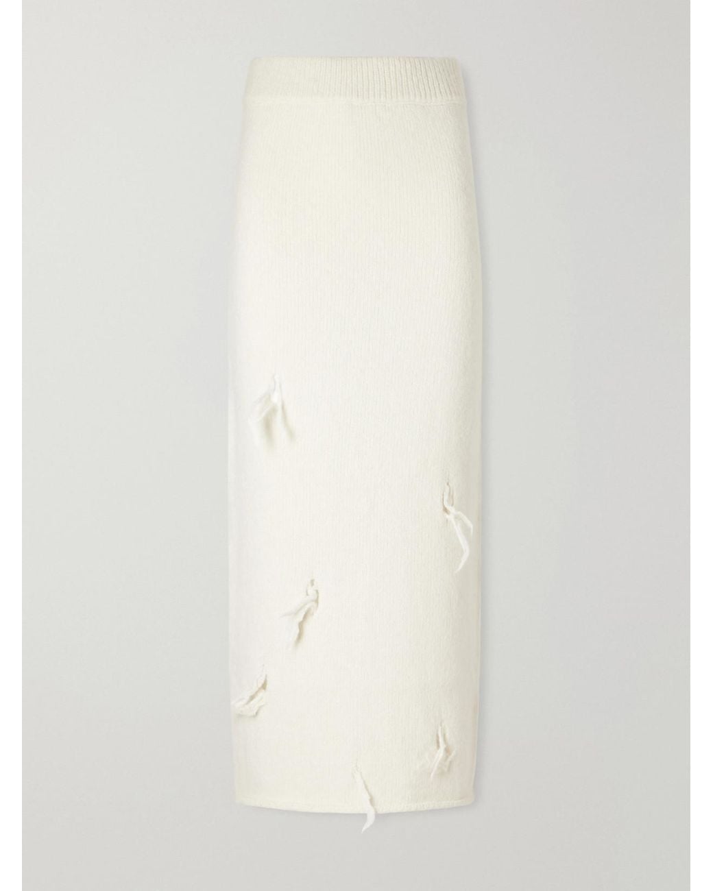 Lauren Manoogian White Ravel Distressed Wool-Blend Midi Skirt