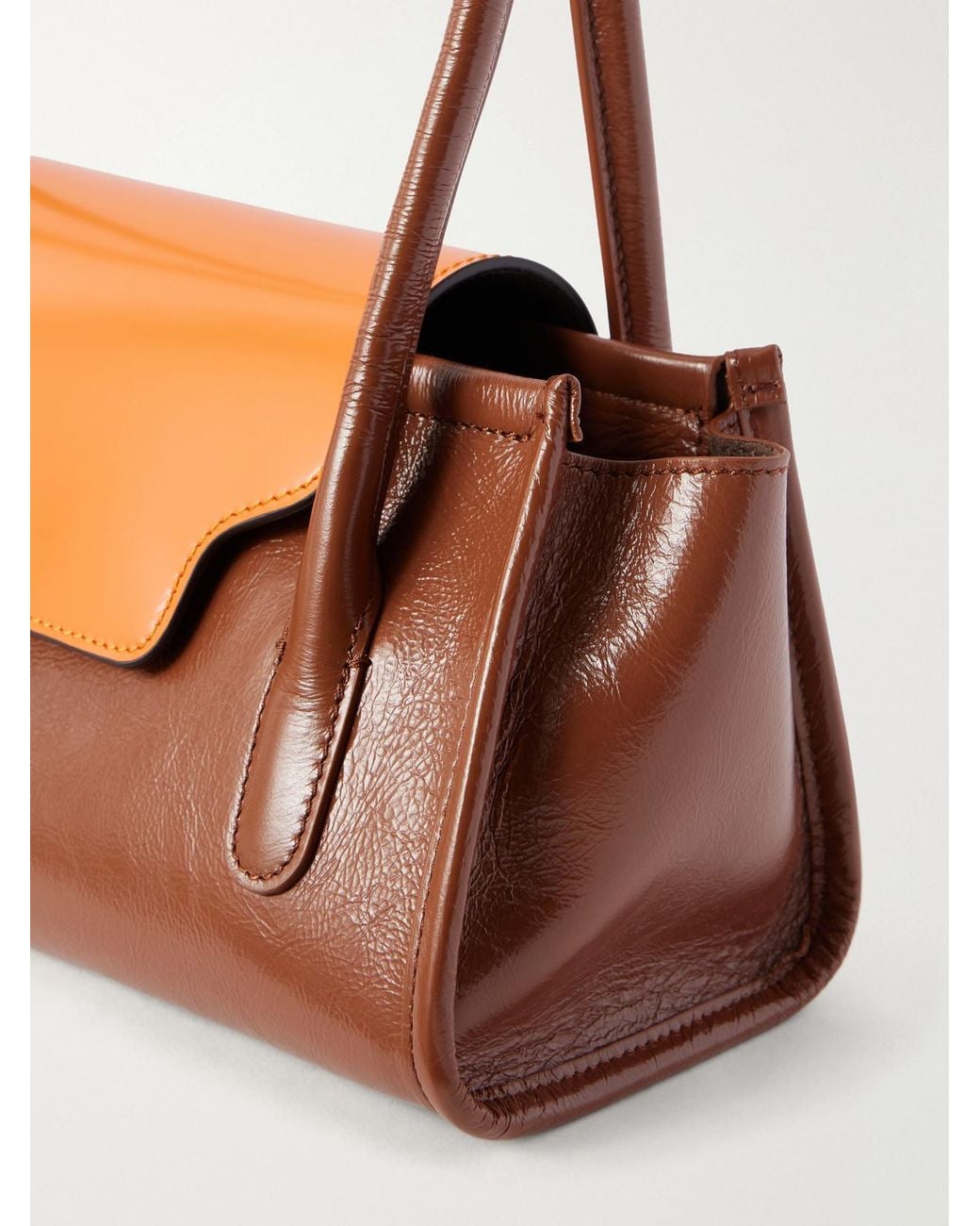Marni Orange Trunkette Two-Tone Crinkled Leather Shoulder Bag