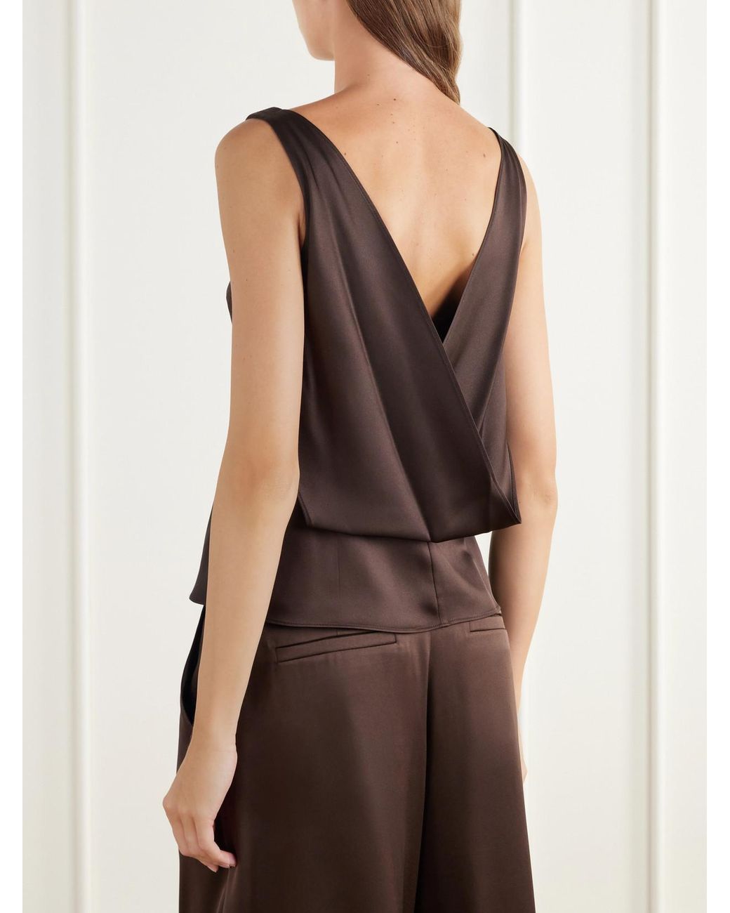 Brunello Cucinelli Brown Silk-Satin Tank
