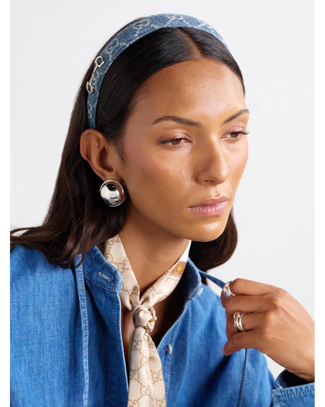 Gucci Horsebit-Detailed Denim-Jacquard Headband in Blue | Lyst display picture 2