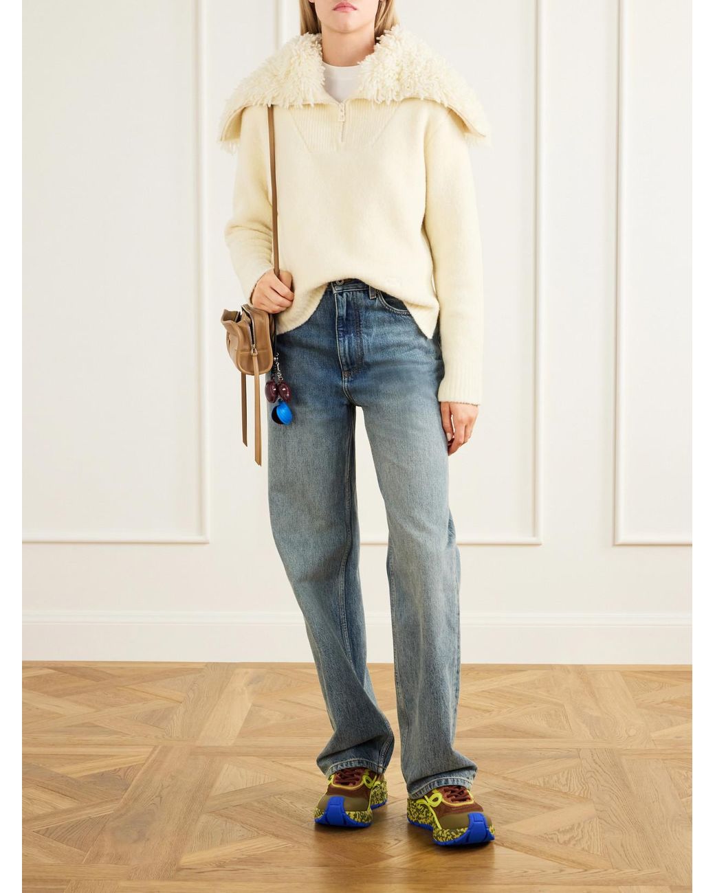 Loewe Blue Pogo Logo-Detailed Suede-Trimmed Knitted Sneakers