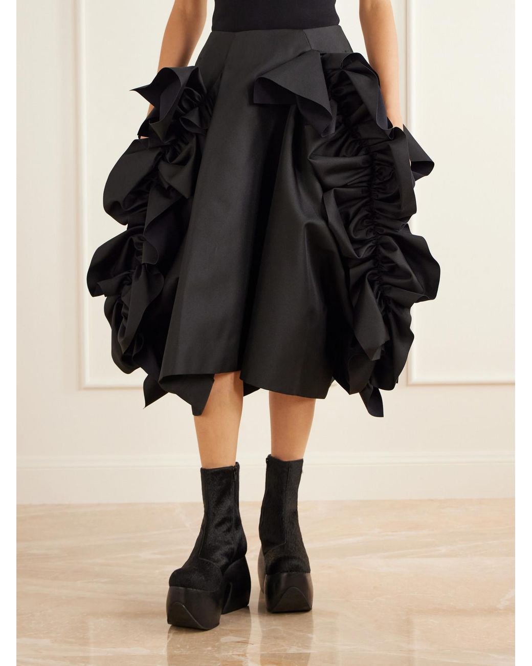 Comme des Garçons Black Ruffled Drill Midi Skirt